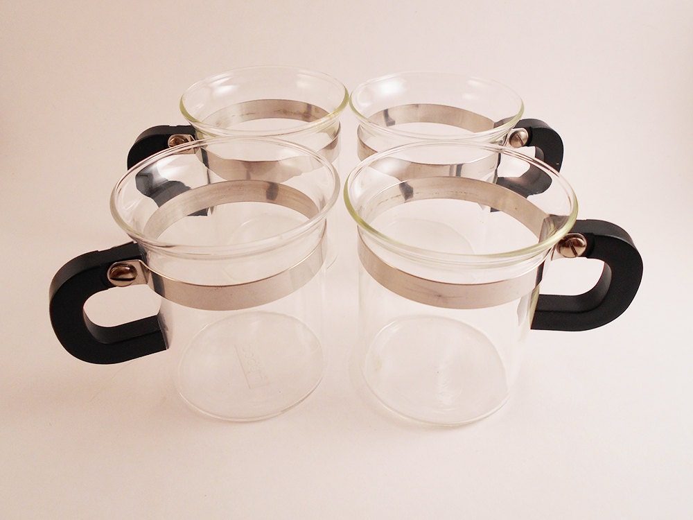 Set of Four Bodum Tea Glasses or Coffee Cups Glass Cup with
