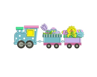 Easter Choo Choo Train Applique Machine Embroidery Digitized Design Pattern - Instant Download - 4x4, 5x7, 6x10