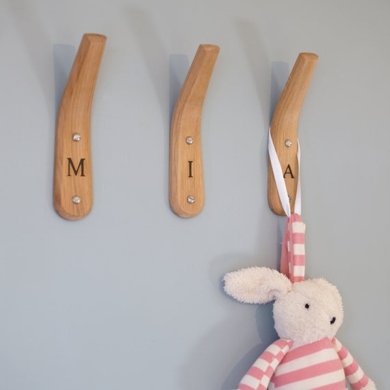 Personalised Wooden Coat Hooks Gift Alphabet Name by LayerTree