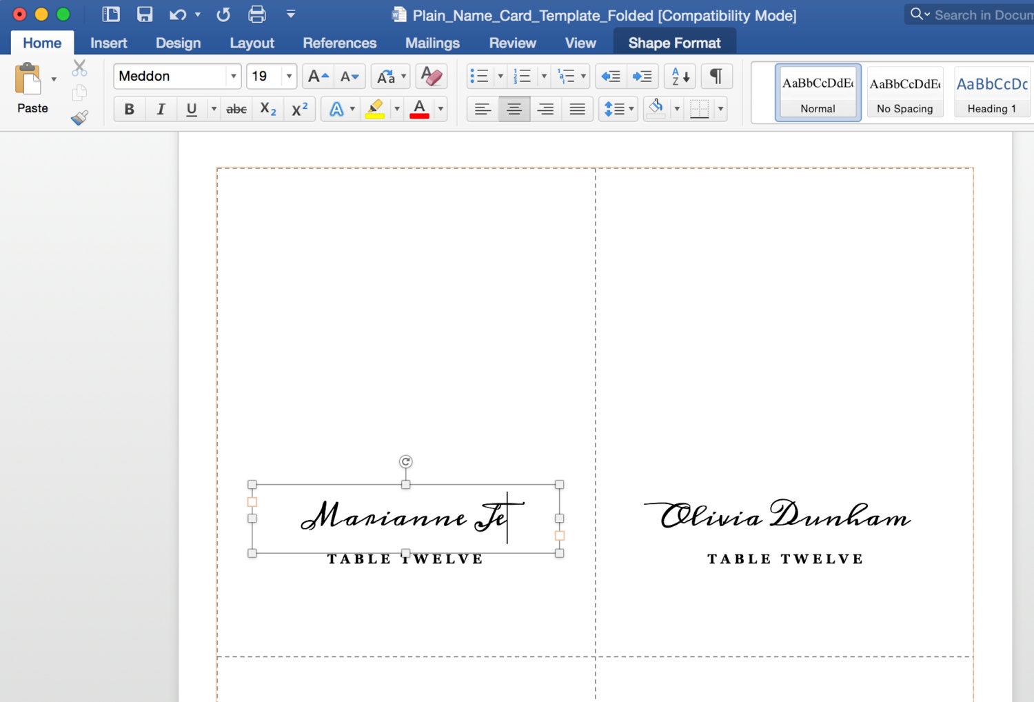 downloadable free place card template word
