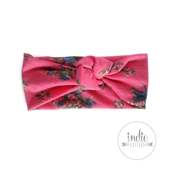 Items similar to Pink Floral Knotted Headband / Newborn baby girl