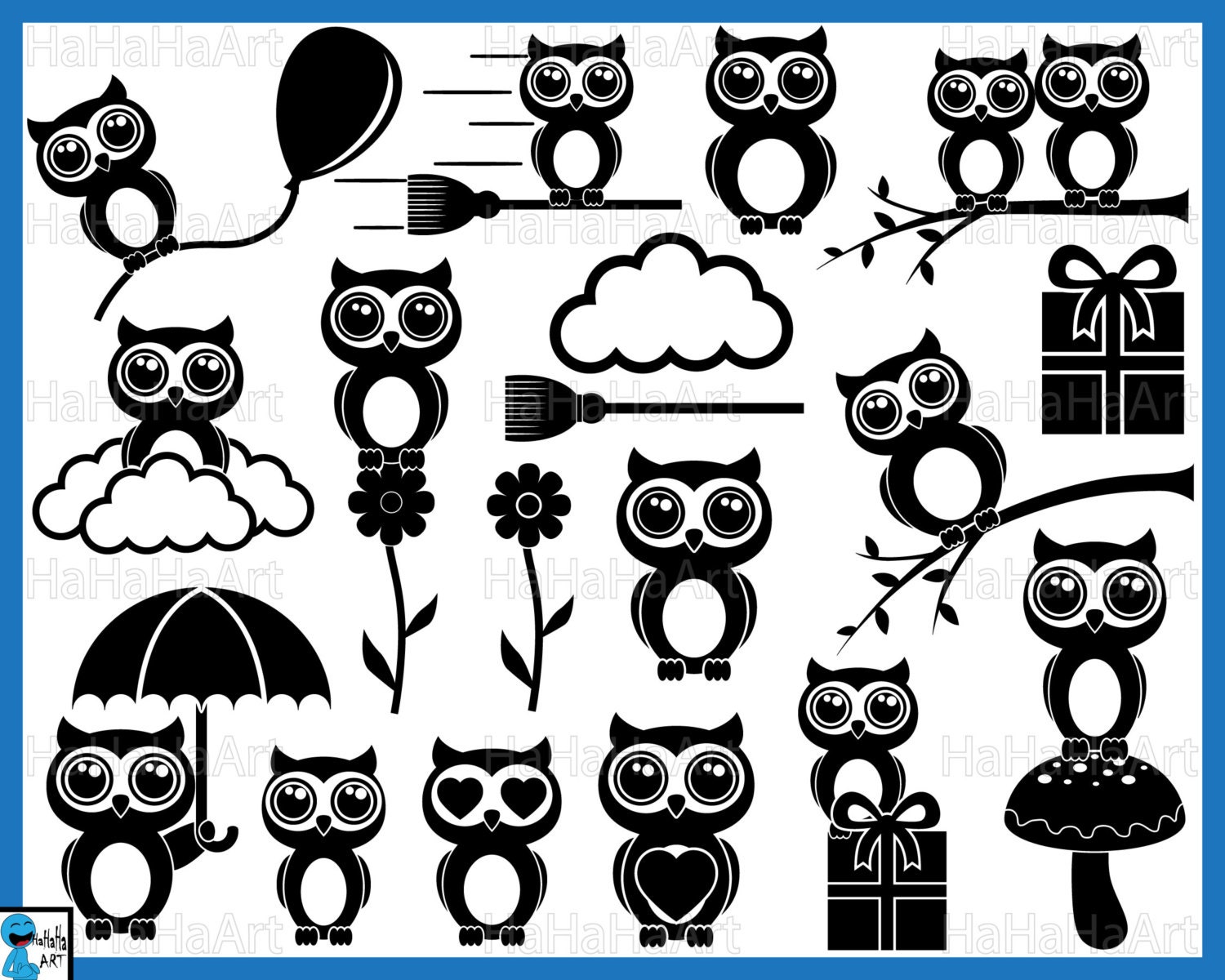 Download Cute Owls Black Monogram - Cutting Files / Clipart Svg Png ...