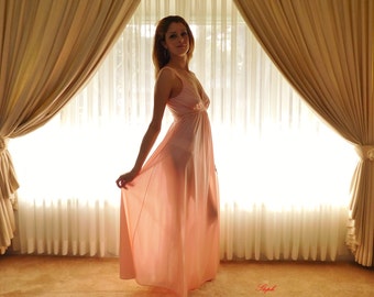 Beautiful OLGA Princess Pink NYLON Long NIGHTGOWN Negligee Nightdress Valentine Lingerie Vintage 70's Style 9633 Gown - S