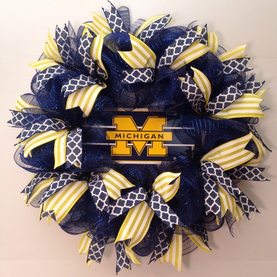 University of Michigan Wreath Go Blue by BayWreathDesigns on Etsy