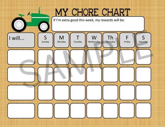 INSTANT CHORE CHART Boy Theme Behavior Chart Farm Tractor Theme ...