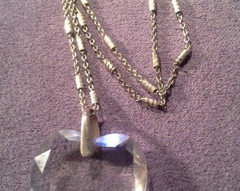 Vintage Paolo Romeo Swarovski Crystal Beveled Heart Solid Sterling Silver Chain Necklace