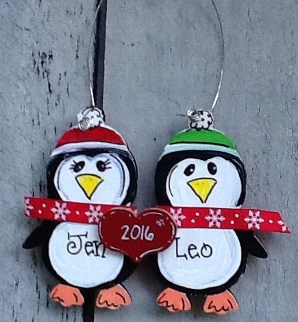 Penguin couple  ornament,  engagement ornament, first christmas ornament, anniversary ornament, wedding ornament, couple ornament
