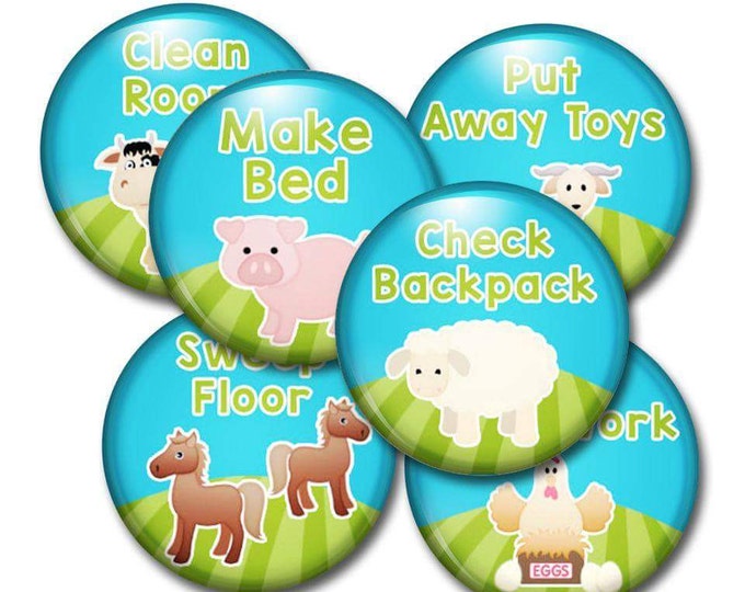 Kids Chore Magnets - Magnetic Chore Chart -Farm Set - Preschool Responsibility - Baby Animals - Family Organization
