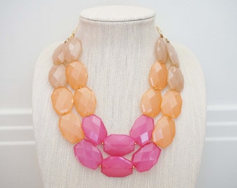 Pink, Peach, and Champagne Faceted Gem Statement Necklace