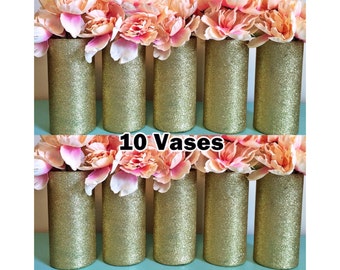10 Gold Vases, Gold Glitter Vases, Wedding Centerpiece, Flower Vases, Glass Vase, Wedding Vases, Table Centerpiece, Party Decorations, Set