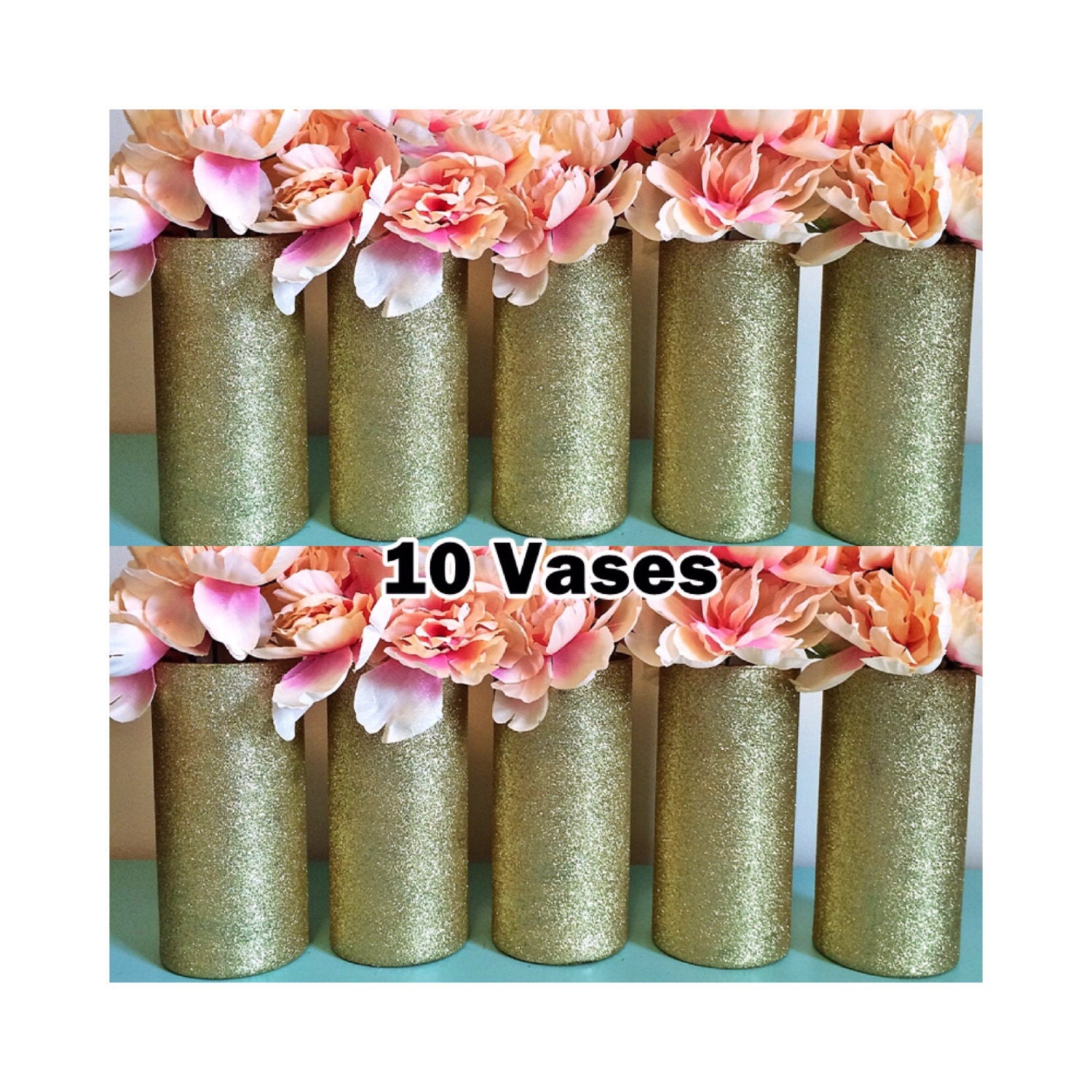 10 fine Gold Vases Gold Glitter Vases Wedding Centerpiece