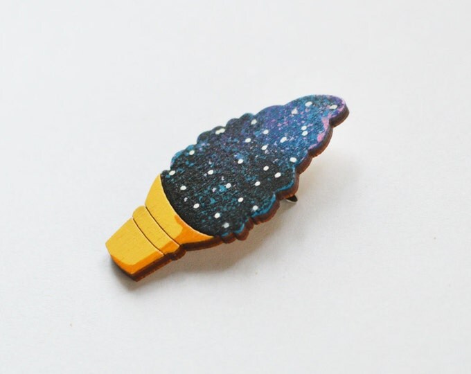 Space Ice Cream // Wooden brooch is covered with ECO paint // Laser Cut // 2016 Best Trends // Fresh Gifts // Swag Boho Style // Galaxy //