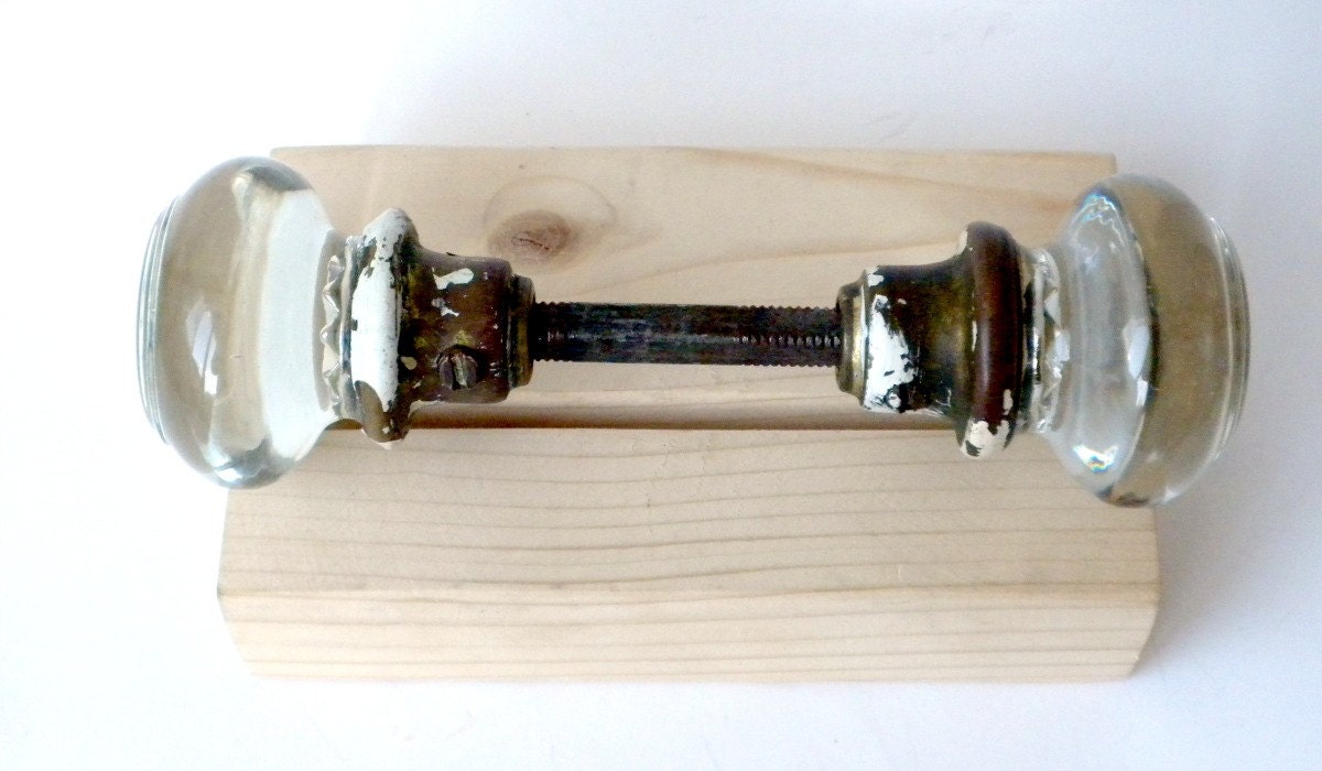 Mercury Glass Door Knobs Round Deco Clear by BunnyFindsVintage