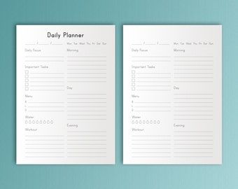 DAILY PLANNER Printable Workout Pages Health Planner Organizer To Do Agenda A4 Inserts pdf Menu planner refill day plan. Instant Download.