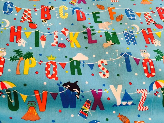 Alphabet Cotton Fabric Nursery Cotton Fabric by WhatAStitchUp