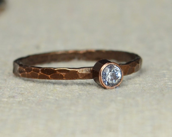 Bronze Copper CZ Diamond Ring, Classic Size, Stackable Rings, Mother's Ring, April Birthstone, Copper Jewelry, White Ring, Pure Copper, Band