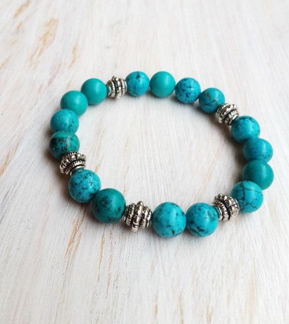 Wrist Mala Turquoise Stretch Bracelet Spiritual by BOHEMWRAPS