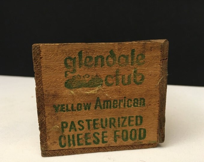 Storewide 25% Off SALE Antique Glendale Club Pasteurized Yellow Cheese Wood Packaging Box Featuring Green Logo With Industrial Red Accent De