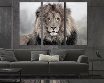 3 Panel Canvas Split, African lion, canvas art, Giclee print ,Interior design, Room Decoration, Photo gift.