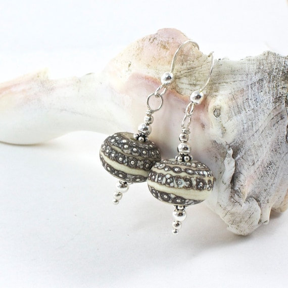 Sterling Silver Lampwork Bead Earrings, Silver Earthtone Earrings, Earthtone Dangle Earrings, Artisan Lampwrok Earringss