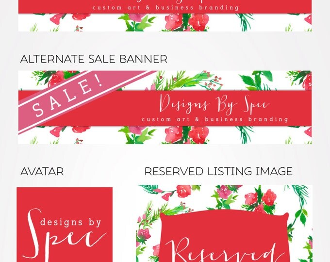 NEW Red Floral Etsy Shop Branding Set --- Etsy Shop Branding, Small Business, Etsy Banner and Graphics