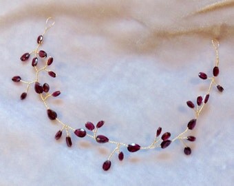 Garnet hair vine, Bridal Hair Vine, Bridal Headband, Bridal Headpiece , garnet hair piece, garnet tiara, garnet jewelry, natural gemstone
