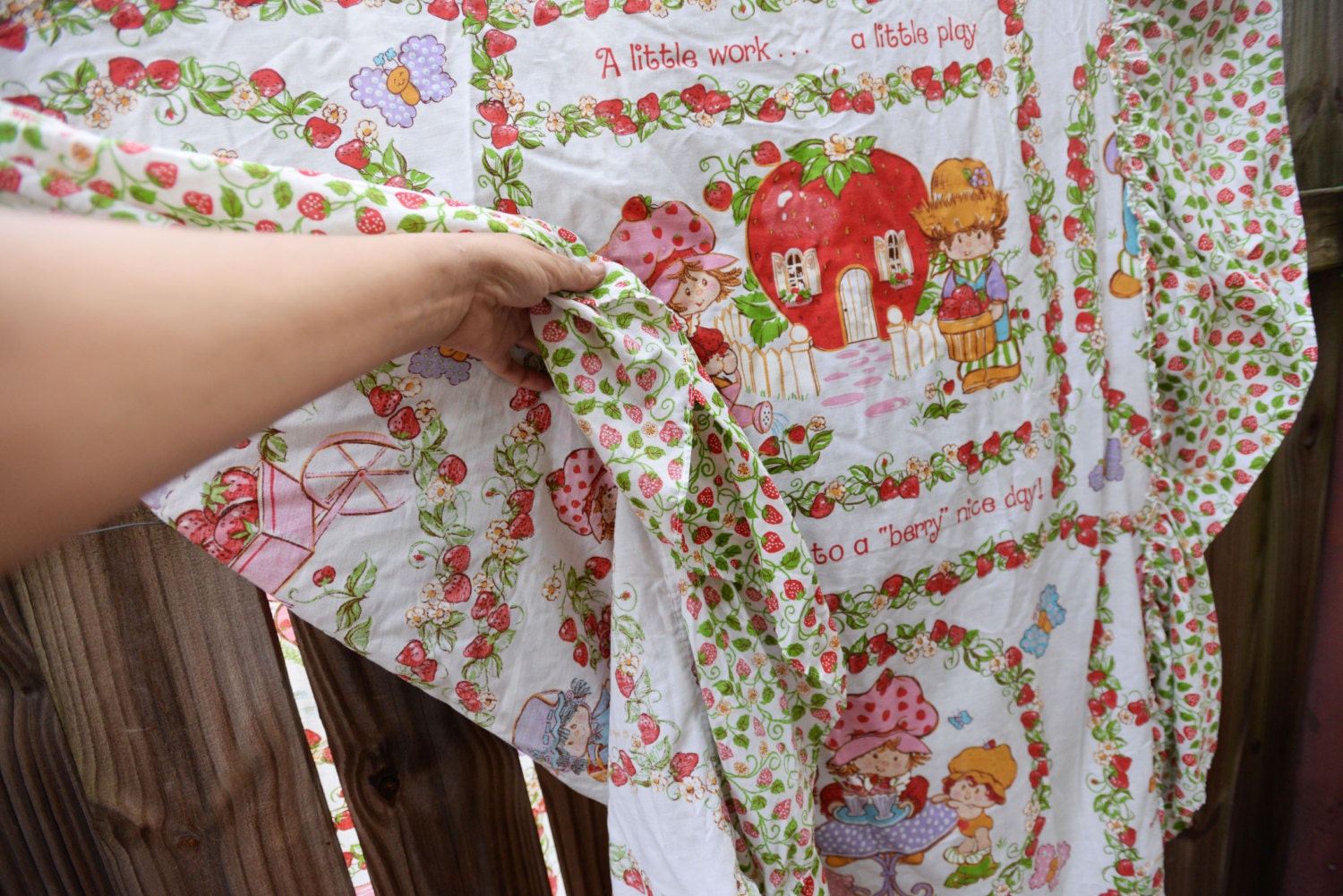 Vintage Strawberry Shortcake Twin Bed Cover with Ruffle
