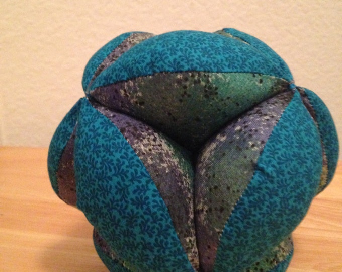 HALF PRICE ** Baby Clutch Ball. Geometric Puzzle Clutch Ball. Sensory Learning Toy. Turquoise Prints Soft and Safe for Indoor Play