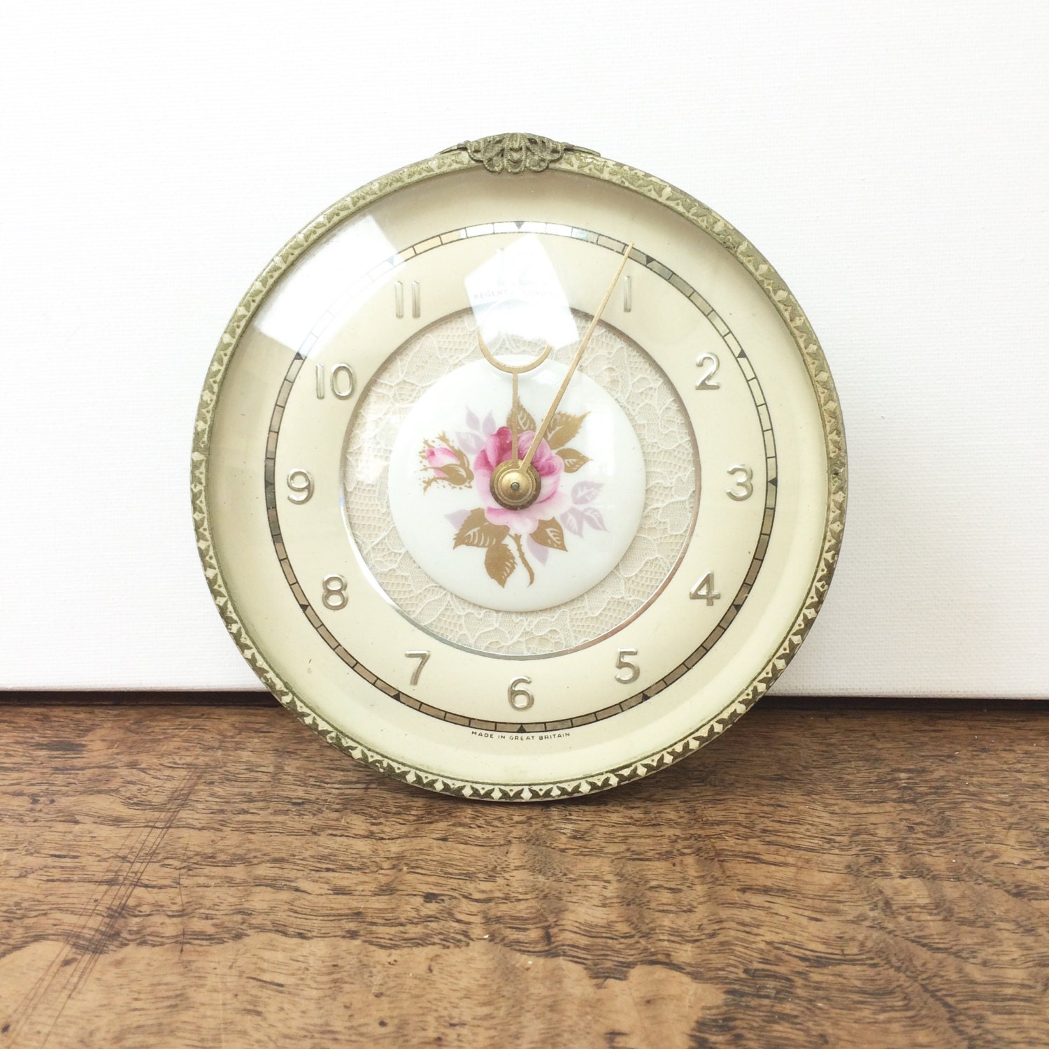 Original vintage pretty floral bedside alarm clock.