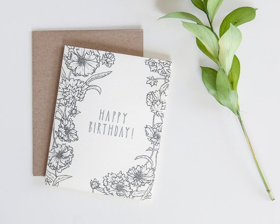 Floral Happy Birthday Card // Floral Illustration Card