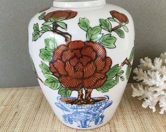Vintage ginger jar | blue and white ginger jar | Price Imports ginger jar | cinnabar | vintage Japanese porcelain | red ginger jar