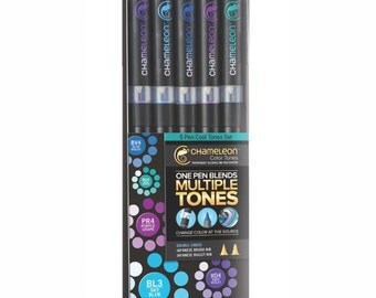 Chameleon Markers Pens; Adult Coloring Books, Bible Journaling, Planer, Diary, Drawing, Sketching Markers; Cool Tones, 5 Pens