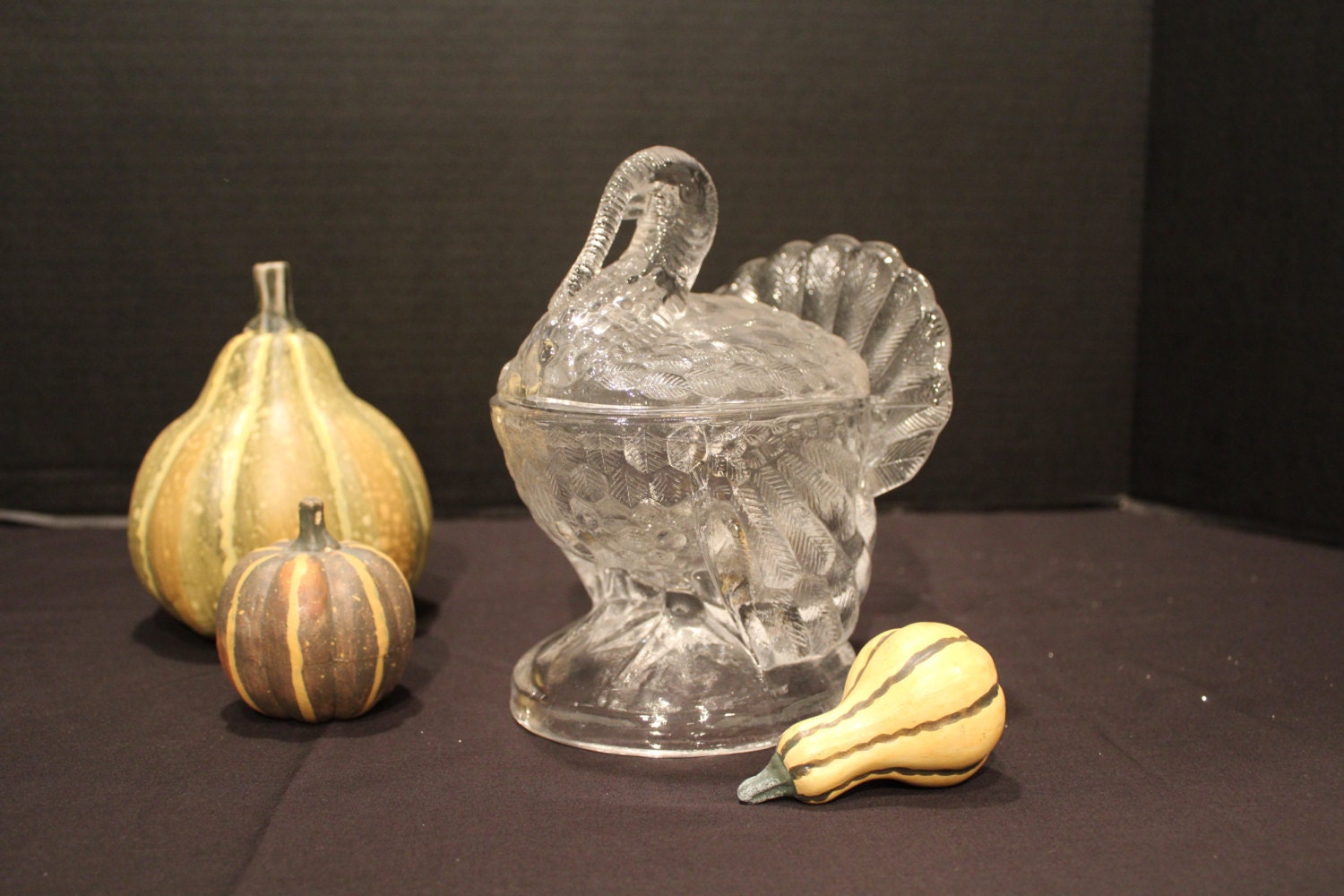 Vintage Turkey Candy Dish Thanksgiving Decore LE Smith Glass