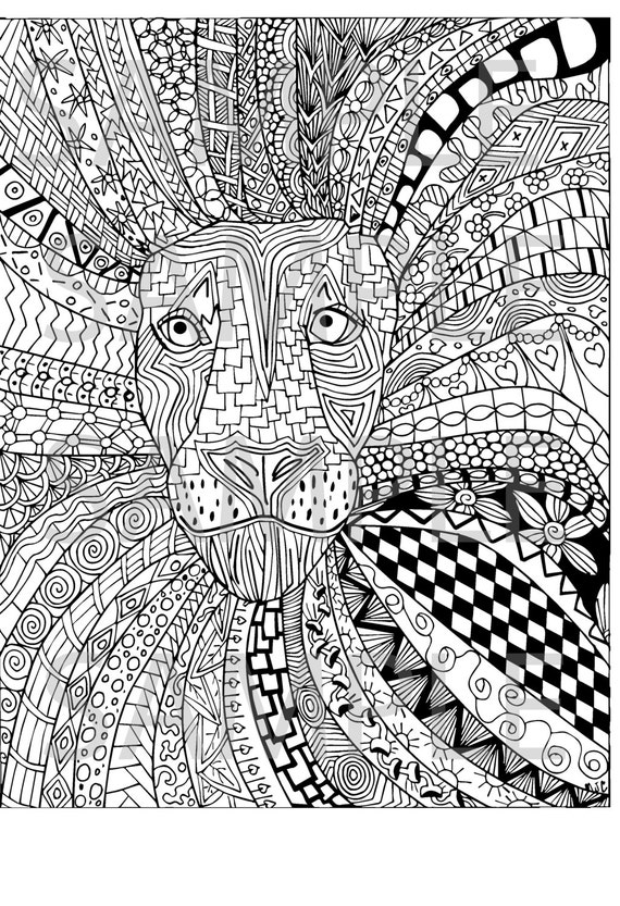 Lion Zentangle Adult Coloring Page Instant Download Ready to