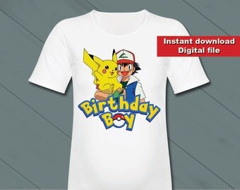 INSTANT DL- Pokemon Iron on Transfer, Boy T Shirt digital file Birthday - you print- Pokémon go (non personalized)