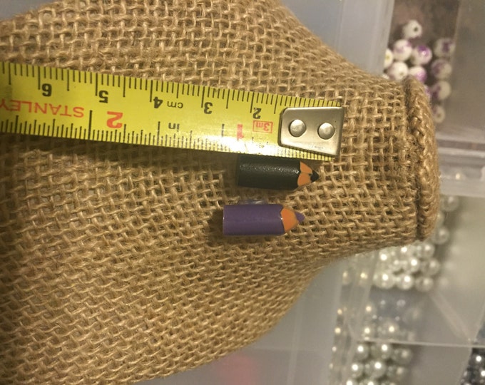 Mini Colored Pencil Earrings (Black and Purple)