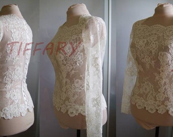 Amazing wedding bolero, top, jacket of lace, long or 3/4 or short sleeve , front of a full, alencon . Romance bridal bolero DEBI