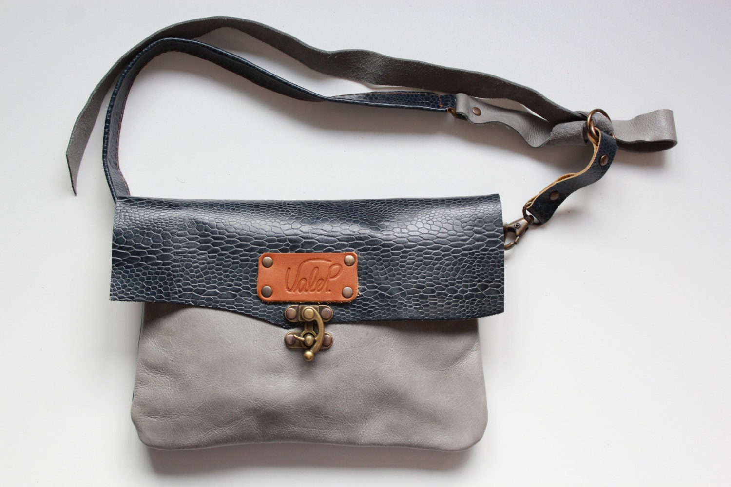 SALE Leather fanny pack hand dyed embossed snake Handmade