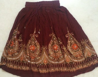 S Short Indian dress with elastic waist. Sequin shining prom dress. Embroidered skirts from India. thanksgiving gift, Best selling item