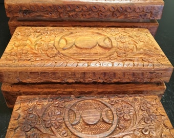 triple moon goddess wooden box set - 3 boxes - nesting boxes - gift box set - triple moon box - tarot card box - jewelry box - wood box