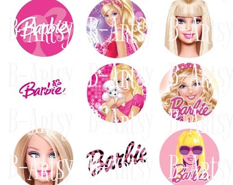 1 inch circles of Barbie bottle cap images, Digital instant download