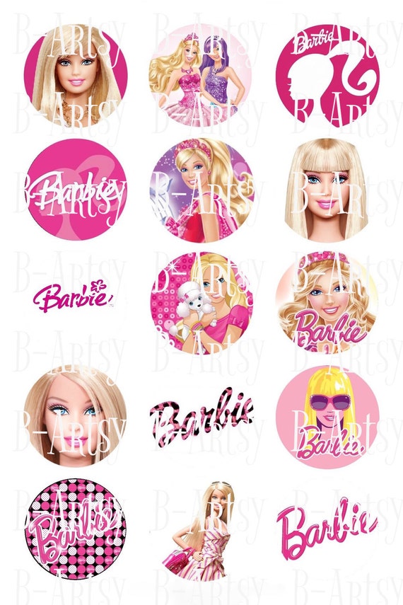 1 inch circles of Barbie bottle cap images Digital instant