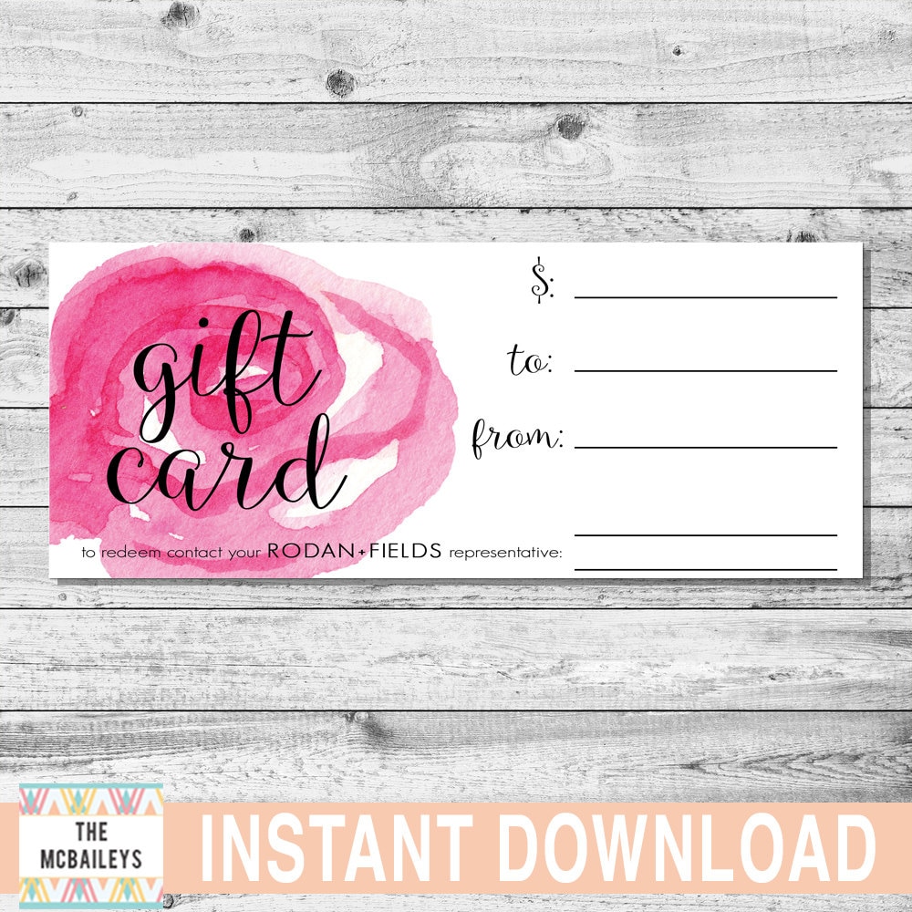 Rodan and Fields Gift Certificate 4x8 INSTANT DOWNLOAD