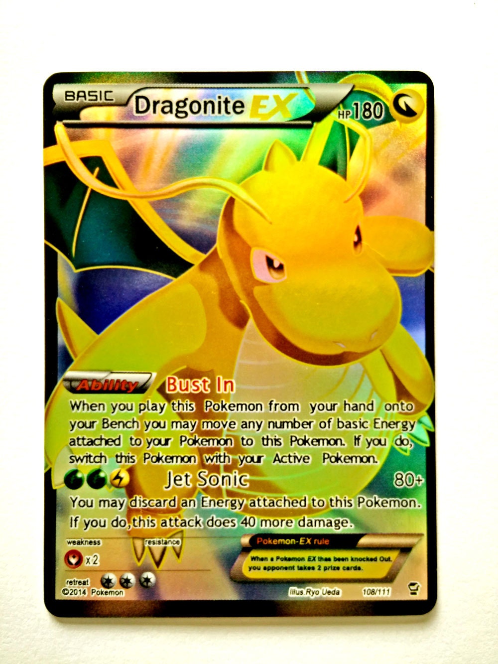 Handmade Pokemon Card Dragonite Basic EX HP 180 Trading Card