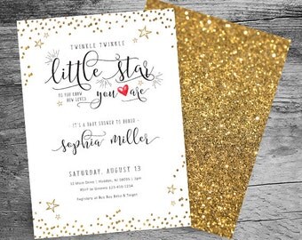 Twinkle, Twinkle Little Star Baby Shower Invitation - Gold Glitter Invitation - Gender Neutral Baby Shower - 5x7 Printable Invitation