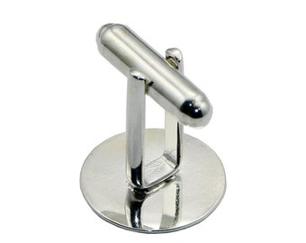 Cufflink Backs, Silver Plated with Pad, Set of Eight (8) Cuff Link Bases (4 pairs), Findings, Glue Pad, 15mm