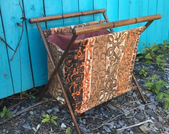 Vintage Collapsible Storage Bag with Wood Handles