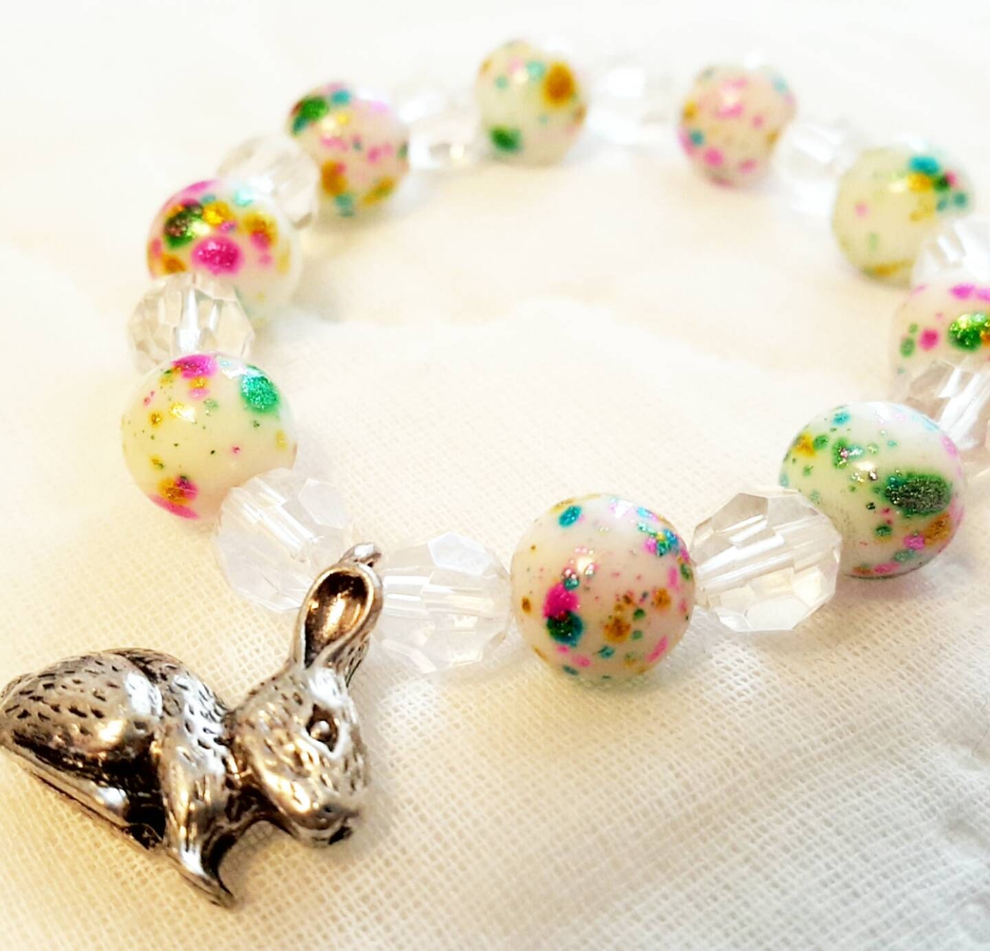 SALE Girls Easter Bracelet Bunny Charm Bracelet Rabbit