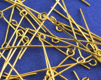 50, 100, 200 pcs -Gold Plated Eye Pins Findings 38mm (1.5 inch) 21 gauge- GP-B03557