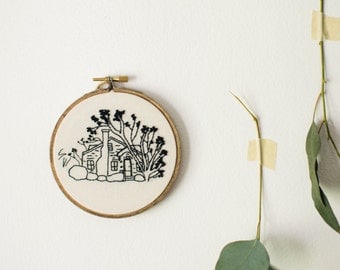 House Portrait, Gift for Mom, Custom Embroidery Hoop Art, Personalized Housewarming Gift, First Home Drawing, Cotton Anniversary for Couple